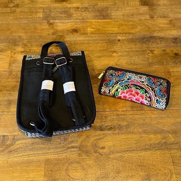 Embroidered Backpack Travel Set W/ Wallet Colorful Small Backpack New Boho - Picture 4 of 14